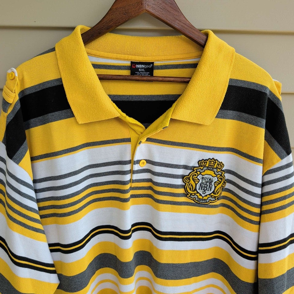 NBN Gear Polo Shirt Mens 5XL Yellow Striped Royal Life Crest Shoulder Epaulets